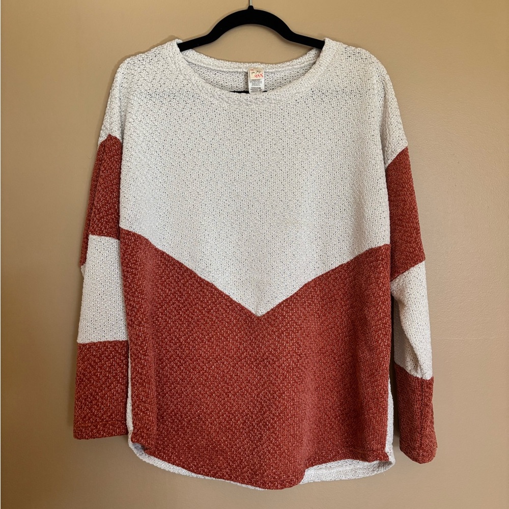 7th Ray Colorblock Cream and Rust Knit Top